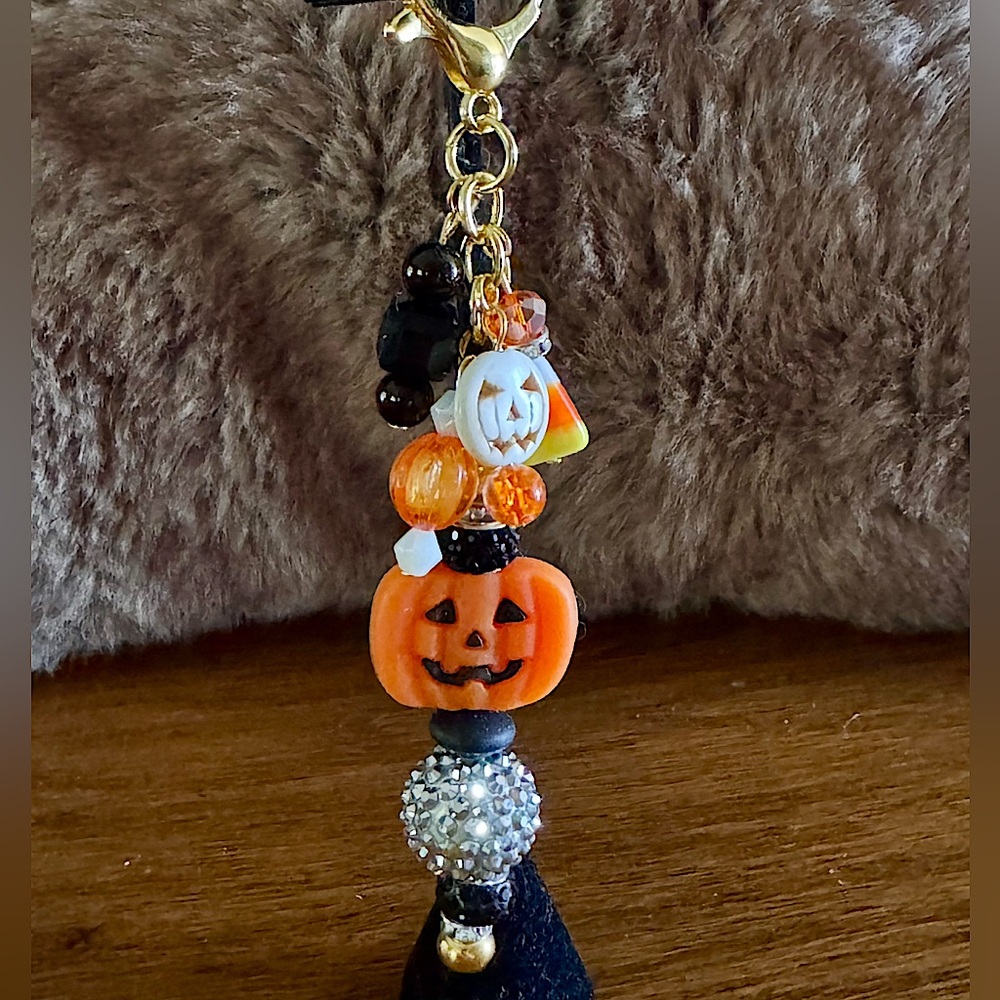 Beautiful Halloween Handbag Charm Handmade Original Sparkly Pumpkins NEW OOAK